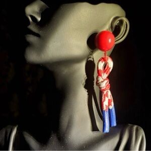 Vibrant Red and Blue Knot Earrings
